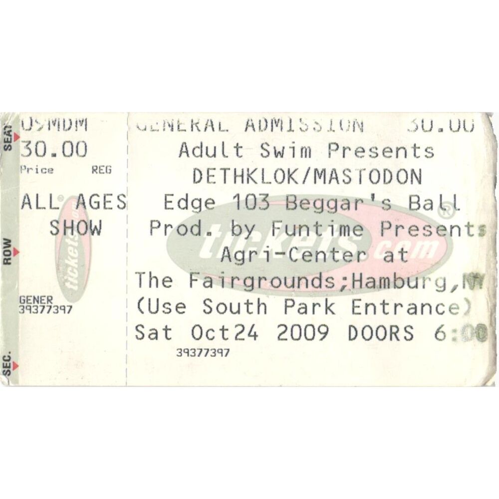 Vintage 2009 Mastodon Dethklok Concert Ticket Stub Hamburg NY